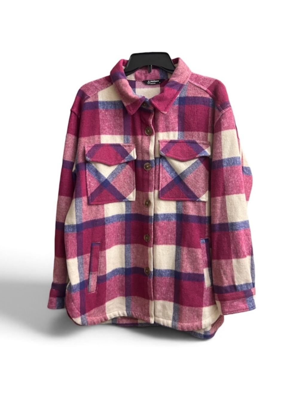 Member’s Mark Womens Pink Plaid Button-Up Frontal Shacket Size M